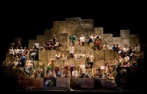 "Va, pensiero" during Verdi's "Nabucco." Photo: Marty Sohl/Metropolitan Opera Taken at the Metropolitan Opera during the rehearsal on September 23, 2011.